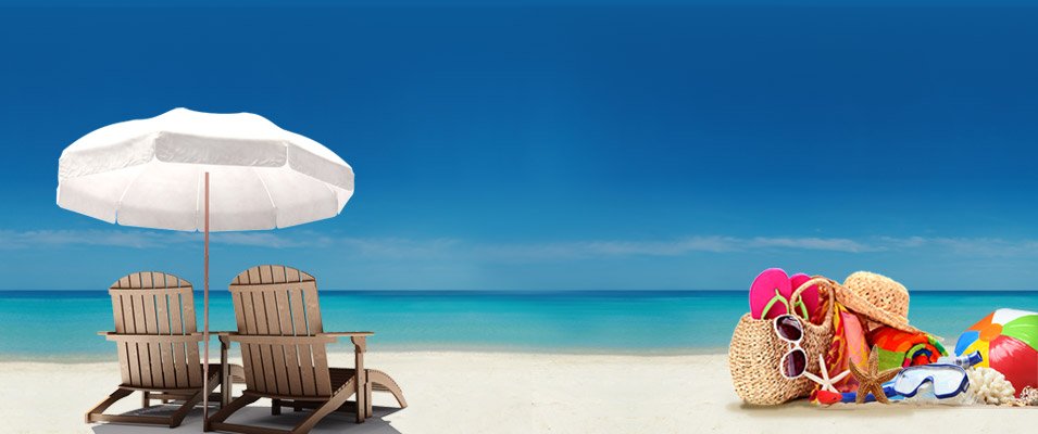 chair, umbrella, sunhat, glasses, beach, showing the concept of travel and tour package